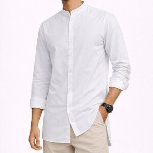 ASOS White Mandarin Collar Button-Up Shirt – Men’s Medium